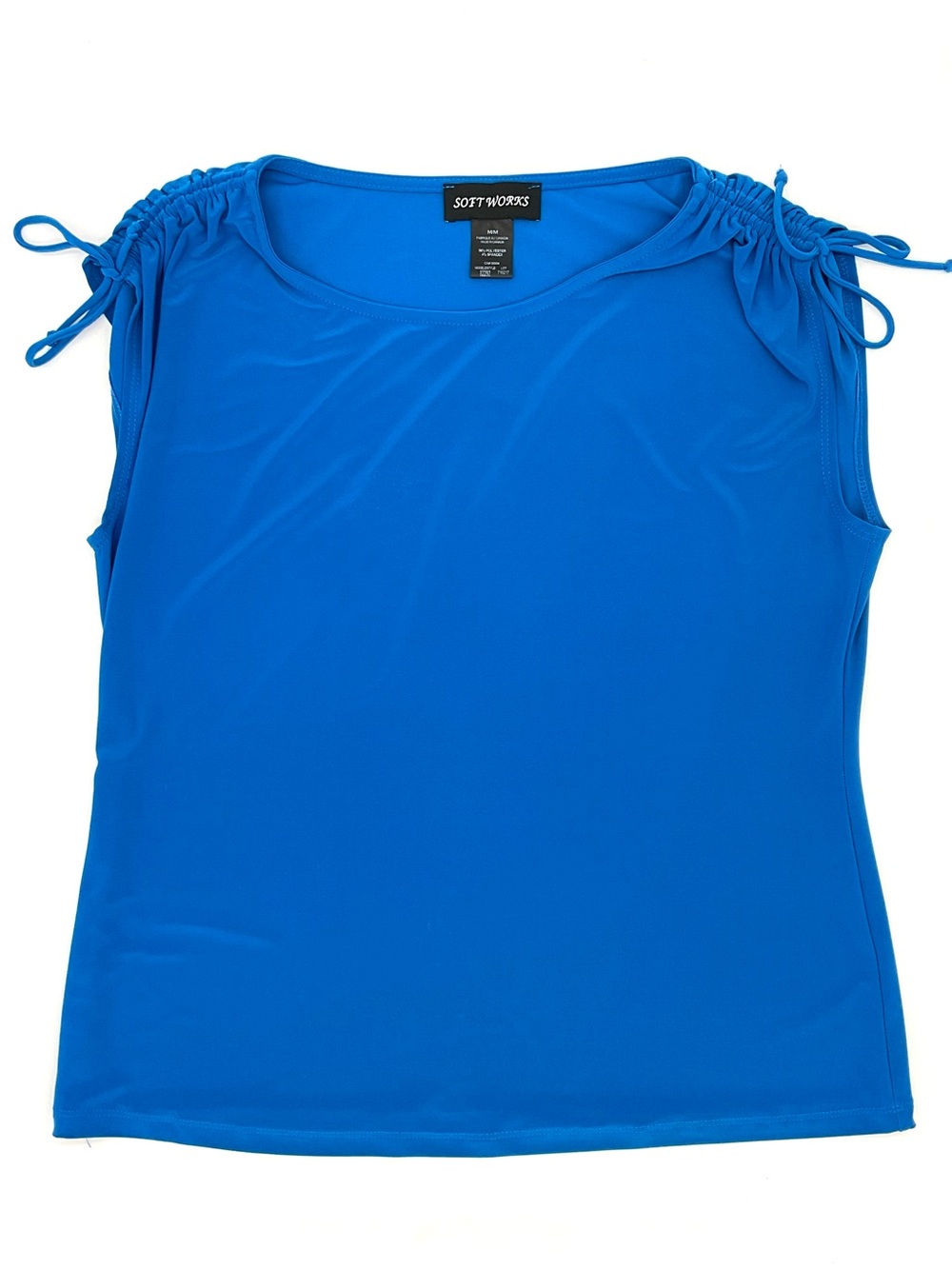Soft Works Blue Drawstring Shoulder Top, Medium